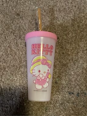 Hello Kitty Pink and Yellow Reusable Party Tumbler with Straw